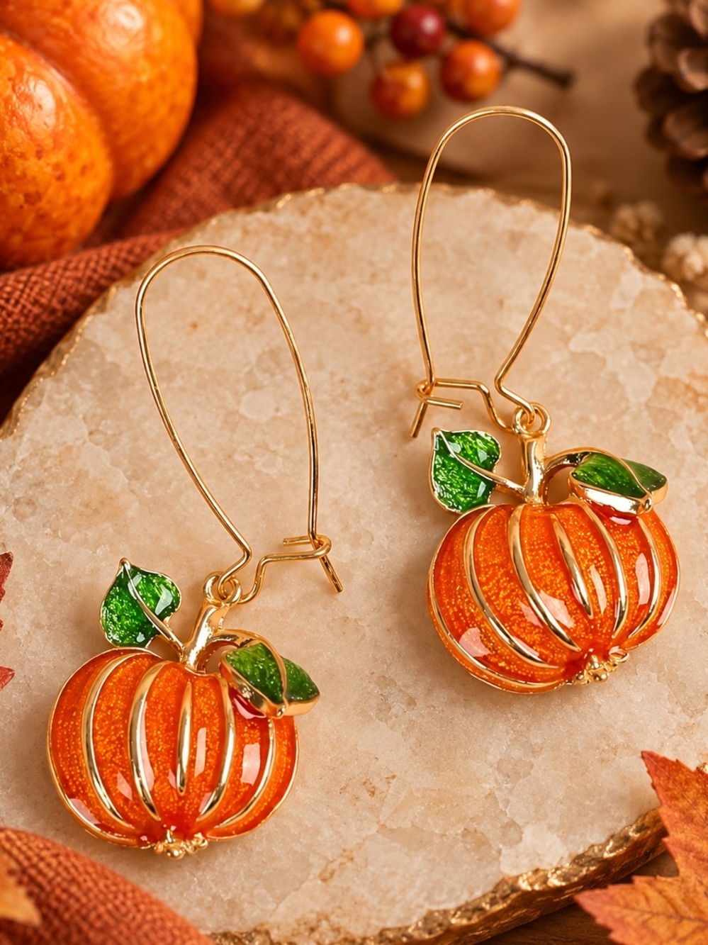 MODCLOTH AUTUMN PUMPKIN DROP EARRINGS
